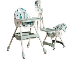 Kinderstoel Baby Verstelbaar – Multifunctionele Kinder Eetstoel met Wielen – Opvouwbaar Dienblad – Verstelbare Hoogte & Rugleuning – Groen