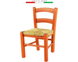 Kinderstoel Hout Riet - Kinderstoel Laag - Aan Tafel Zitten - Handgeweven Rietzitting - 50 cm Hoog - Oranje