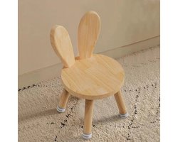 Kinderstoel Houten - Rugleuning met Haasoren - Antislip Rubberen Voetjes - Massief Hout - 45 x Ø 26 cm - Voor Kinderen vanaf 3 Jaar - Kindertafelstoel