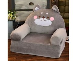 Kinderstoel / Kinderbank Cartoon Grijze Hond – Opvouwbaar Peutertstoel – Zachte Ademend Fauteuil met Armleuningen – Schattig Design met Oortjes – Comfortabel Zit- en Speelstoeltje voor Kinderen – Ideaal voor Slaapkamer of Speelhoek -Logeerbed .