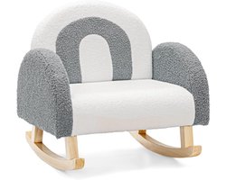 Kinderstoel, kinderbank voor peuters, mini-bank voor meisjes en jongens, schommelstoel van teddy fluweel en massief houten poten, kinderstoel voor kinderkamer (grijs)