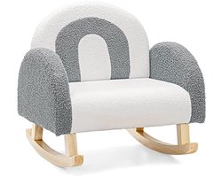 Kinderstoel Schommelstoel Teddy Fluweel Zachte Peuterstoel Meisjes Jongens Kinderbank Massief Houten Poten Antislip Grijs Kinderkamer