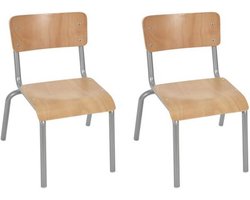 Kinderstoel Stijlvol Metaal Grijs Houtlook Scandinavisch Design 34x33x50 cm