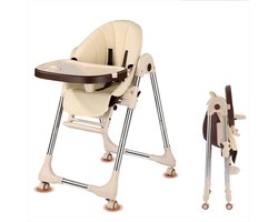 Kinderstoel voor baby/kind- Verstelbare zitkanteling & hoogte - Afneembaar eetblad - 4 Wielen - Beige