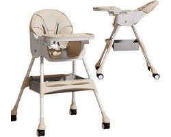 Kinderstoeltje voor Peuter - Meegroeistoel 3‑in‑1 Baby & Peuter – Inklapbare Kinderstoel, Schommelstoel & Wipstoel – Verstelbare Babystoel met Veiligheidsgordel & Afneembaar Eetblad – Beige