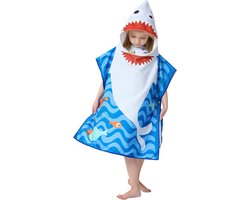 Kinderstrandlakenponcho met kap - Badponcho voor kinderen voor bad, zwembad en zwemmen - Badmode om aan te trekken (Grijze Haai)