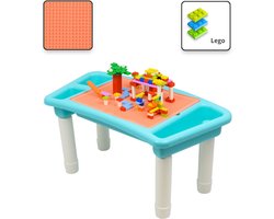 Kindertafel Bouwtafel - Speeltafel met bouwplaat (Voor Lego® blokken) en vlakke kant - 3 Vakken - Met 303 Bouwstenen