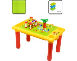 Kindertafel Bouwtafel - Speeltafel met bouwplaat (Voor Lego® blokken) en vlakke kant - 4 Vakken - Met 310 Bouwstenen