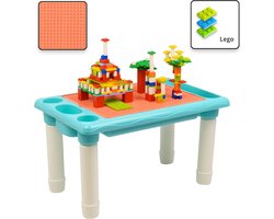 Kindertafel Bouwtafel - Speeltafel met bouwplaat (Voor Lego® blokken) en vlakke kant - 4 Vakken - Met 316 Bouwstenen