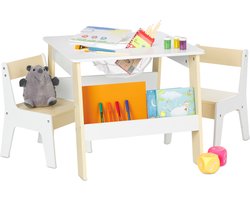 kindertafel en 2 stoeltjes - opbergruimte - peuter - speeltafel - wit-beige
