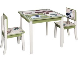Kindertafel en 2 stoeltjes - speels ontwerp - met dierenprint - stevig MDF - ideaal voor kinderopvang & thuis