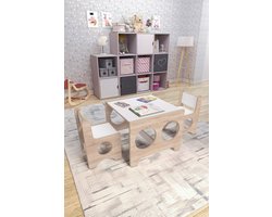 Kindertafel en 2 Stoeltjes - Speeltafel - Kinderburaeu - Kindertafel met 2 Stoeltjes - Montessori Kindertafel - Peuter Tafel en 2 Stoeltjes