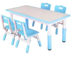 Kindertafel en 4-Stoelenset - In Hoogte Verstelbare Tafel voor Peuters voor Studie, Schrijven en Spelen - Activiteitstafel en Stoelen voor Kinderen - Blauw - 120x60cm