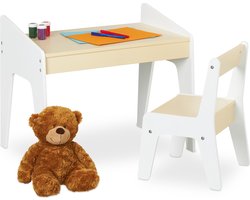 kindertafel en stoeltje - 24 cm hoog - peuter - speeltafel en kinderstoeltjes - beige-wit