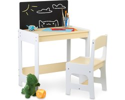 kindertafel en stoeltje - met krijtbord - peuter - speeltafel en kinderstoeltje - wit-beige