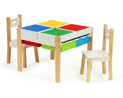 Kindertafel en stoeltjes - met bouwplaten en opbergruimte