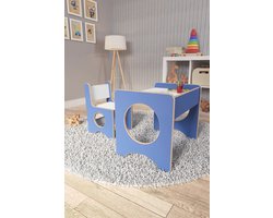 Kindertafel en Stoeltjes - Speeltafel - Kindertafel met Stoeltjes - Kinderbureau - Montessori Kindertafel - Blauw