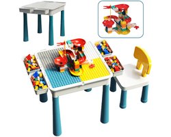 Kindertafel Met 1 Stoel + 4 Bakjes + 410 Bouwstenen - 2-in-1 Bouwtafel & Leertafel - Speeltafel Geschikt voor Lego® & Duplo® blokken - Blokken Tafel Kinderen - zandtafel - watertafel - Ideaal Cadeau voor Kerst & Verjaardagen - Groen