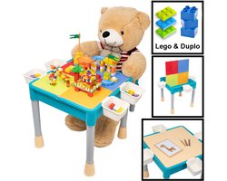 Kindertafel met 1 Stoeltje - Speeltafel met bouwplaat en vlakke kant - Geschikt voor Lego® & Duplo® Bouwstenen