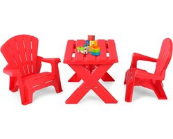 Kindertafel met 2 Adirondack stoelen, tafelstoelenset voor peuters, 3-delige kinderzitgroep voor kleuterschool en kinderkamer, voor jongens en meisjes vanaf 3 jaar (rood)