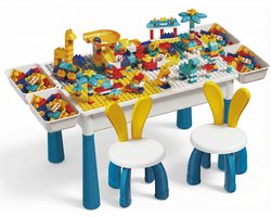 Kindertafel Met 2 Stoel + 4 Bakjes + 156 DIY-Blokken + 148 Schuifblokken - 2-in-1 Bouwtafel & Leertafel - Speeltafel Geschikt voor Duplo® blokken - Blokken Tafel Kinderen - zandtafel - watertafel - Ideaal Cadeau voor Kerst & Verjaardagen - Groen