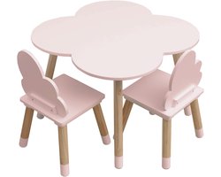 Kindertafel met 2 Stoelen - Roze/Bruin - Perfect voor de Kinderkamer