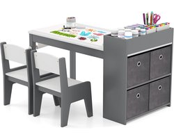 Kindertafel met 2 stoelen set voor knutselen en tekenen met grote opbergruimte