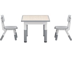 Kindertafel met 2 Stoelen Verstelbaar – Kinder Tafel en Stoel Set 80x60 cm – Kinderspeeltafel & Kinderbureau – Speelset voor Kinderen 2-10 Jaar – Grijs