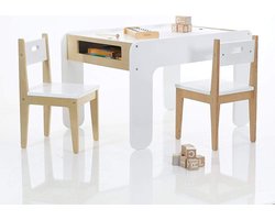 Kindertafel Met 2 Stoeltjes - Beboonz Activity- Knutseltafel - Met opbergruimte Tekentafel - Hout - Bruin/Wit
