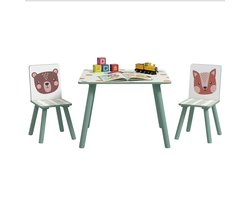 Kindertafel met 2 Stoeltjes - Speeltafel voor Kinderen - Peuter Stoeltje met Tafel - Kindermeubels van Hout -Groen