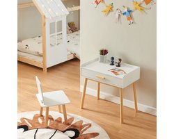 Kindertafel met kinderstoel Skjervøy naturel en wit [en.casa]