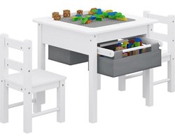 Kindertafel Met Opbergruimte - Kindertafel met Stoeltjes – Activiteitentafel - Kinderbureau Met 6 Opbergdozen – Kindertafelset bevat 1 Tafel En 2 Stoelen – Hout - Wit