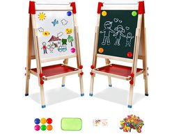 Kindertafel met papierrol - Dubbelzijdig schoolbord en krijtbord voor kinderen en peuters - Staande ezel met accessoires