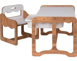 Kindertafel met Stoel en Witte Opberglade – MDF Walnoot/Wit – 1-Persoons Speel- en Knutseltafel met Opbergruimte – Voor Kinderen 2-6 Jaar