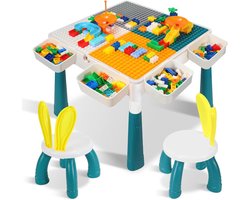 Kindertafel met stoelen - Activiteitentafel speeltafel - Spelen en knutselen - In hoogte verstelbaar - 51 x 51 cm - Multicolor
