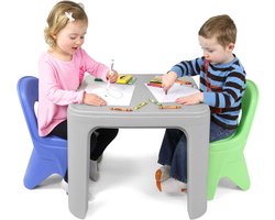 Kindertafel met stoelen - Speeltafel set - Spelen en knutselen - Stapelbaar ontwerp - 3 delig - Multicolor