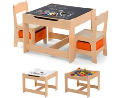 Kindertafel met stoeltjes – Kindertafel – Speeltafel – Met opbergruimte – Krijtbord/Whiteboard - 3 tot 7 jaar – Hout
