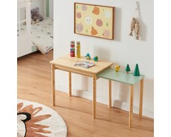 Kindertafel Skellefteå met uitschuifbaar tafelblad naturel en mint [en.casa]