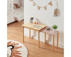 Kindertafel Skellefteå met uitschuifbaar tafelblad naturel en roze [en.casa]