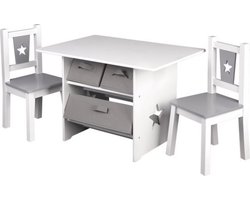 Kindertafel & stoeltjes - kindermeubelset - stevig grijs hout - voor peuters & kleuters - multifunctioneel en stijlvol