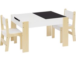 Kindertafel & stoeltjes - MDF & hout - wit/licht eik - ruimtebesparend en modern - ideaal voor kinderkamers