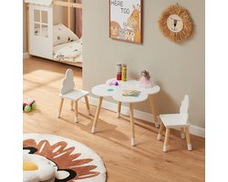 Kindertafelset Epim met 2 kinderstoelen wolkdesign wit en naturel [en.casa]