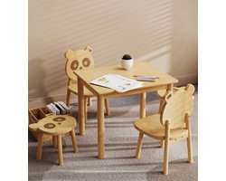 Kindertafelset Panda: tafeltje, twee stoeltjes, twee krukjes - bamboehout