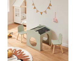 Kindertafelset Romso zitgroep met 2 stoelen mintgroen zwart en naturel [en.casa]