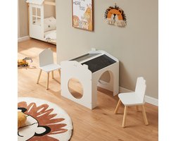 Kindertafelset Romso zitgroep met 2 stoelen wit zwart en naturel [en.casa]