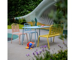 Kindertuinset Etroubles 4-delig tafel met bank en 2 stoelen blauw geel roze casa.pro