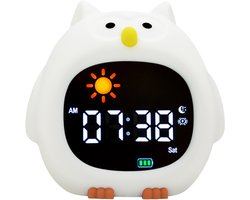 Kinderwekker Uil met Nachtlampje – Digitale Wekker Kind – Slaaptrainer Kinderwekker – LED Klok met Kleurenlicht – Oplaadbare Wekker Kinderkamer – Alarmklok voor Peuter en Kind