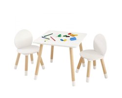 Kinderzitgroep - Kindertafelset met Tafel en 2 Kinderstoelen - Set van 3 - Massief Grenenhout - Stabiel - Voor Speelkamer of Kinderkamer - Wit