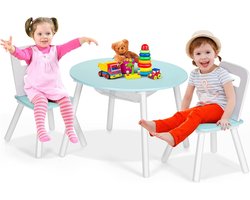 Kinderzitgroep van hout met 1 tafel en 2 stoelen, kindertafel met netvak, speel- en eettafelset voor meisjes en jongens, ideaal om te spelen, eten en leren
