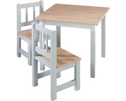 Kinderzitset Woody - 2 Kinderstoelen En 1 Tafel - Houten Kindermeubelset In Houtdecor En Taupe